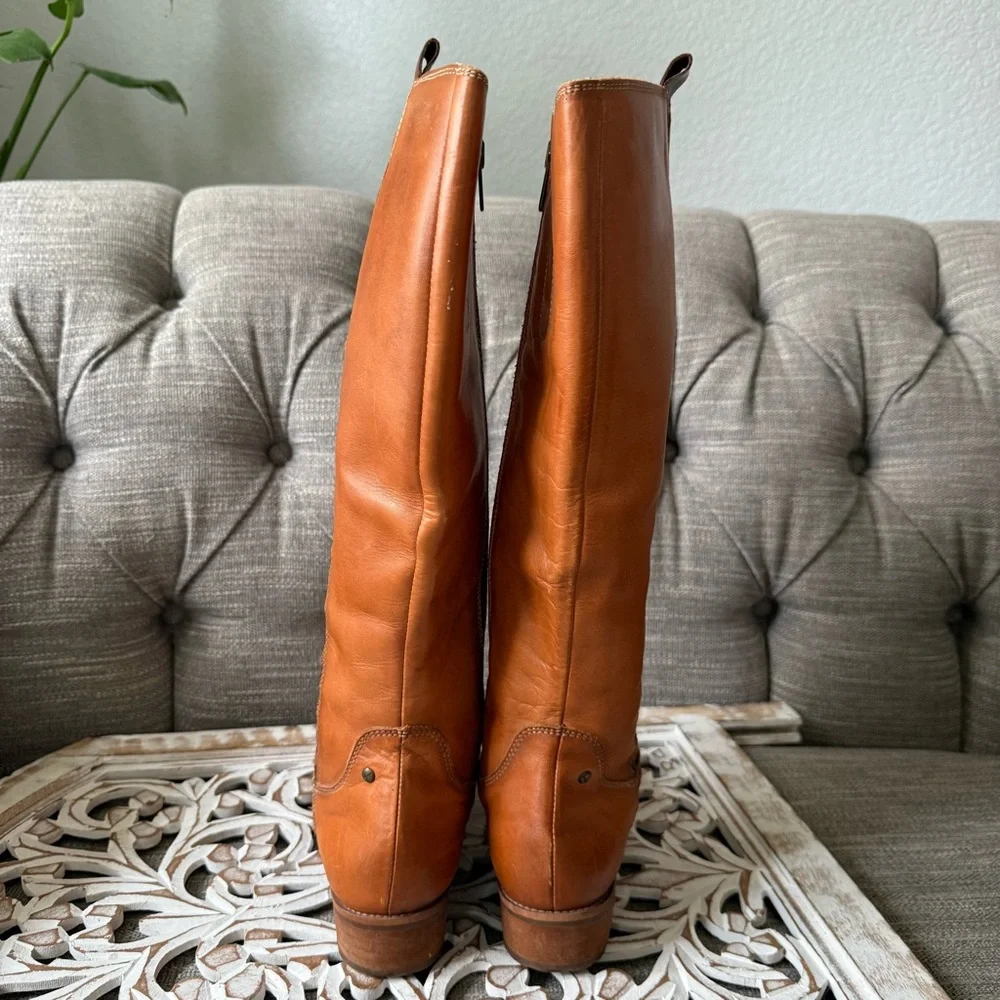 Pikolinos Tan Leather Tall Riding Boots Women’s 39 8.5 Braided Detail Zip Up - Picture 7 of 16